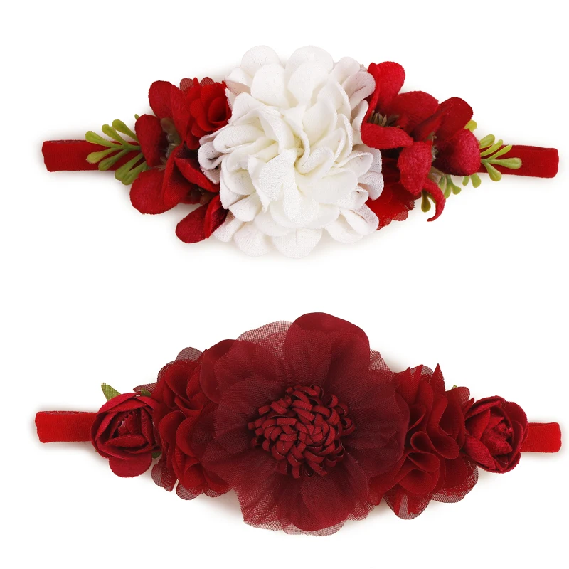 1or2or3pcs Autumn Winter Sweet Baby Christmas Style or Birthday Party Elk Flower Beauty Red Rose Cute Girl Hairband Handmade