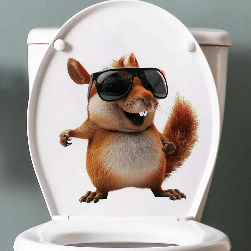 Funny Squirrel Wall Sticker Bathroom Toilet Decor Living Room Cabinet Refrigerator Home Decoration Decals Stickers S733