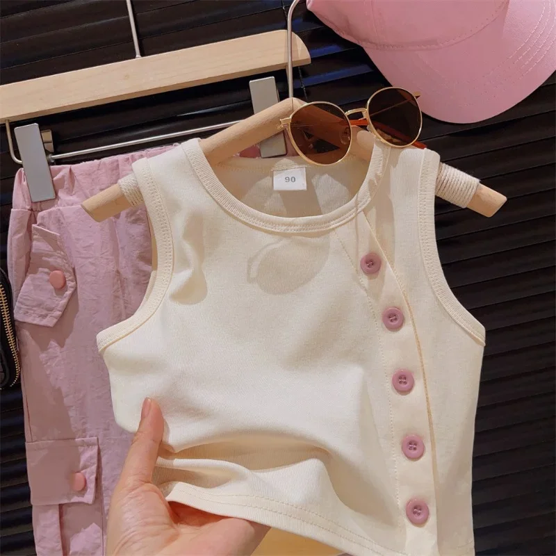 Girls Suit Summer New Girls Solid Color Vest + Cargo Pants Two-piece Set  Kids Clothes  Girl Clothes