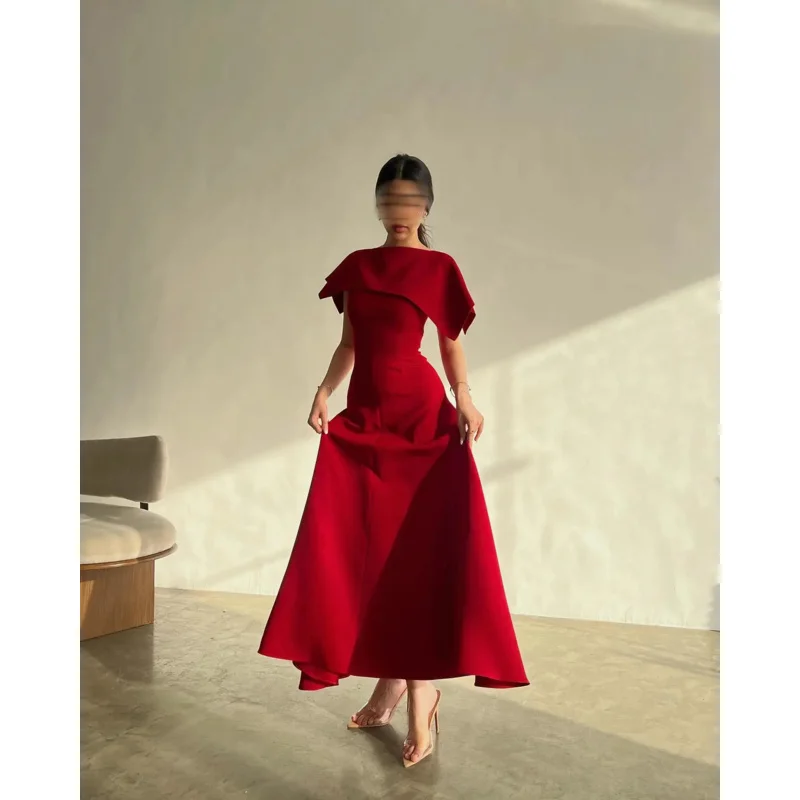 Indie Elegant O Neck Prom Gown Women A-Line Red Simple Party Evening Dress Ankle Length Formal Occasion Dresses customized 2025