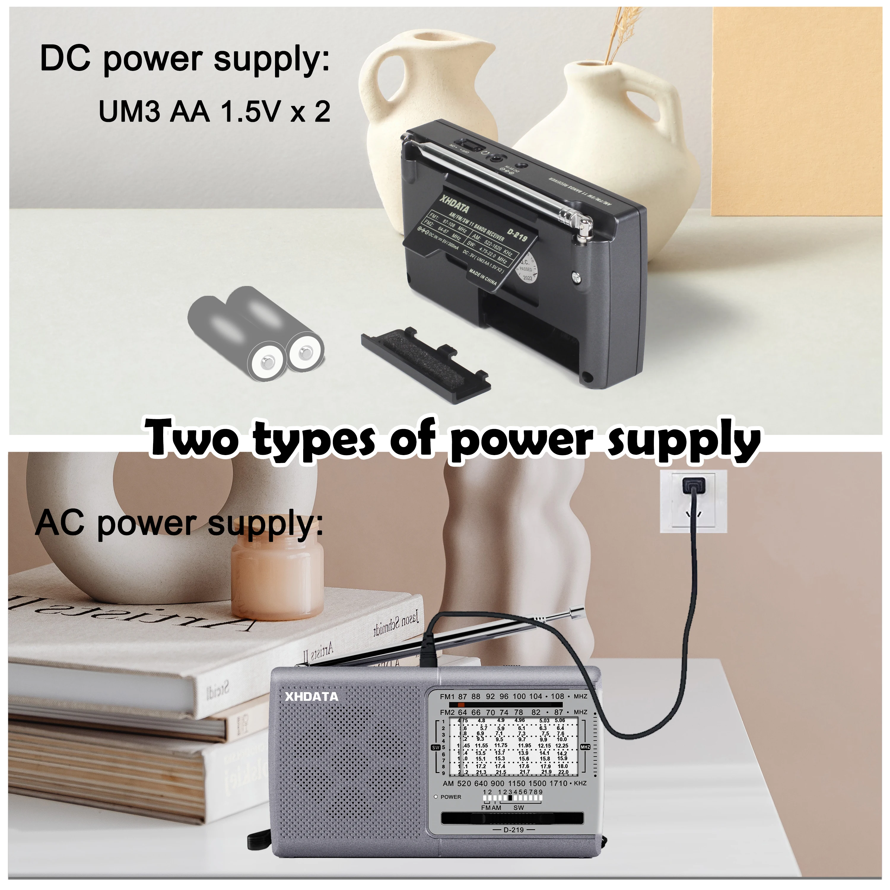XHDATA D-219 Di Động Đài Phát Thanh FM AM SW1-9 11 Ban Nhạc Máy Thu Vô Tuyến Cao Độ Nhạy Sóng Ngắn Túi Đài Phát Thanh + Tai Nghe Chụp Tai