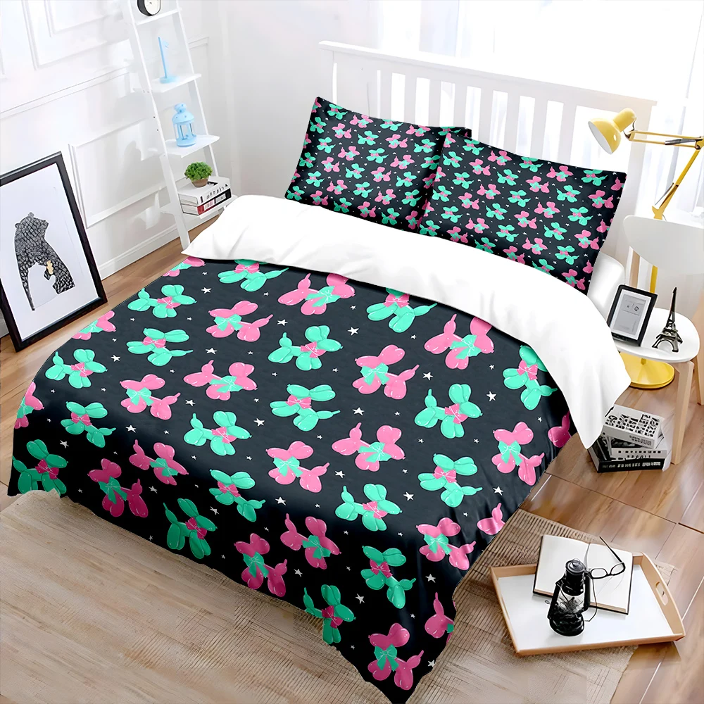 Balloon Puppy with starry background Print Bedding Set 1 Duvet Cover 2 Pillowcases for Adult and Children Luxury Gift Full Size