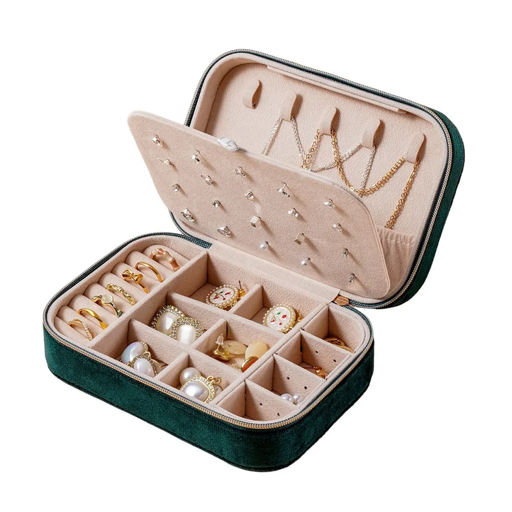 

2 Layer Travel Jewelry Case Velvet Large Capacity Jewelry Box Portable Multi-functional Ring Earrings Organizer