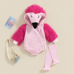 2023-07-05 Lioraitiin 0-24M Newborn Baby Girl Flamingo Costume Fuzzy Long Sleeve Romper with Leg Warmers Halloween Outfits