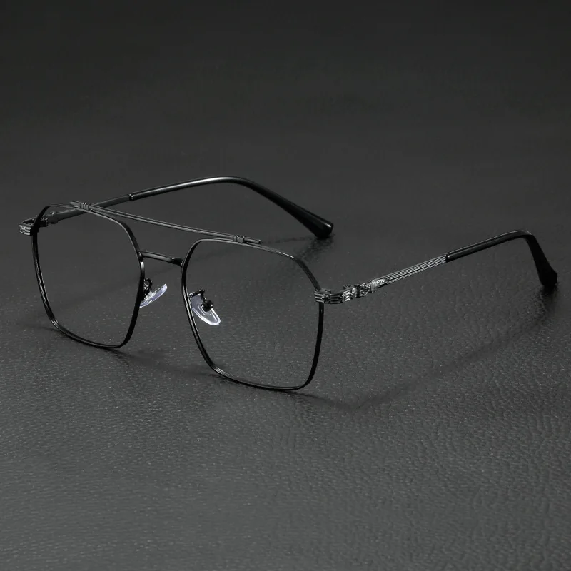 Retro ultralight double beam metal flat lens for men and women big face slimming classic casual glasses