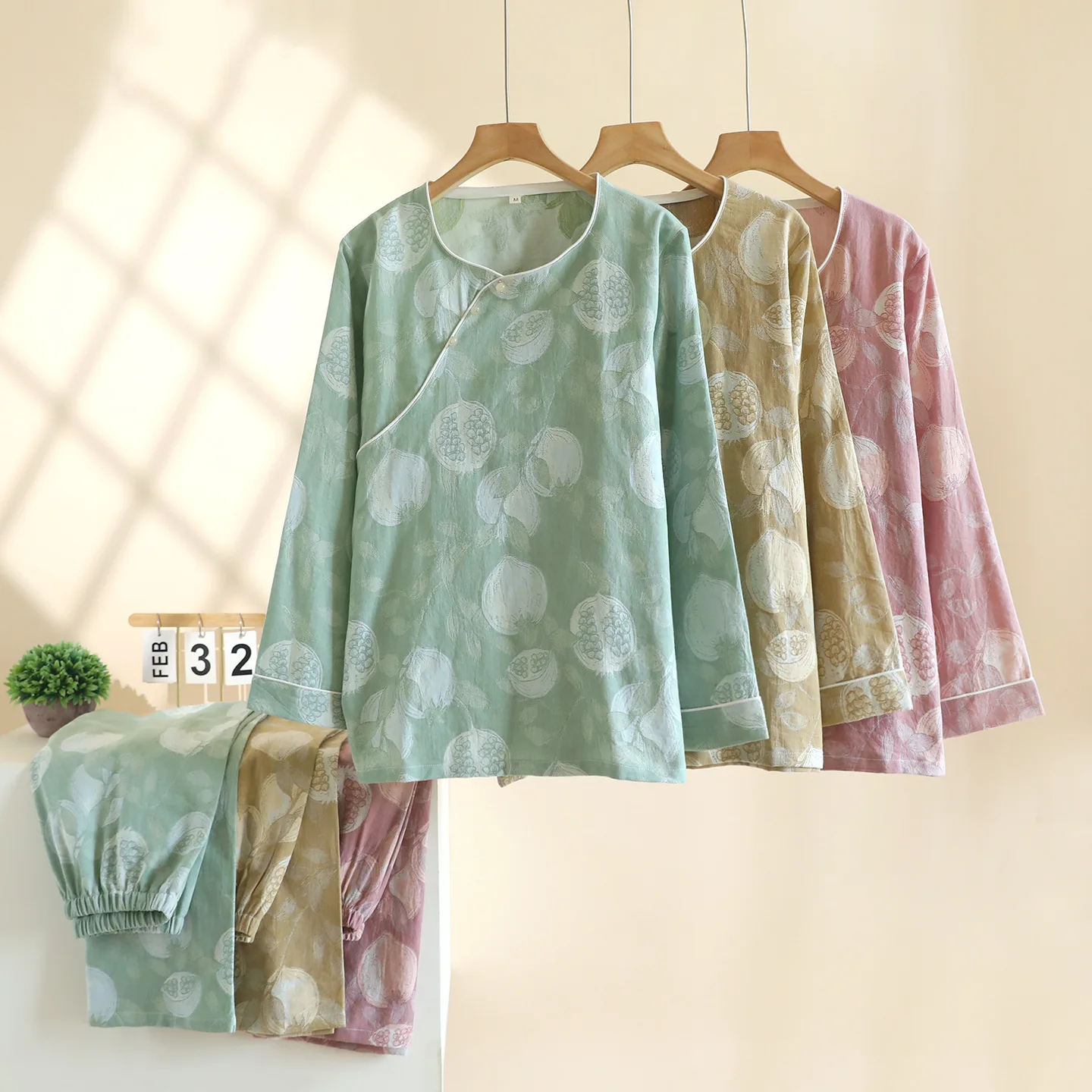 Cotton Pajama Set Women's Long Sleeve Pullover Trousers Spring Autumn Flower Print 2 Piece Set Women's Pajamas Soft Homewear