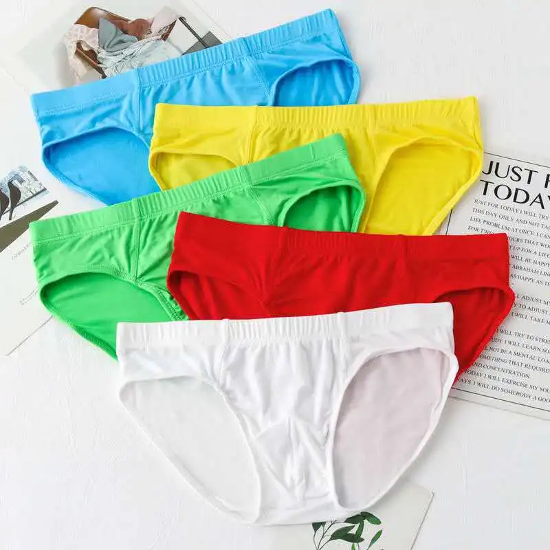 Teenager U Convex Pouch Brief Shorts for Men Mid Waist Breathable Underwear Solid Color Modal Underpants Student Bottom Lingerie