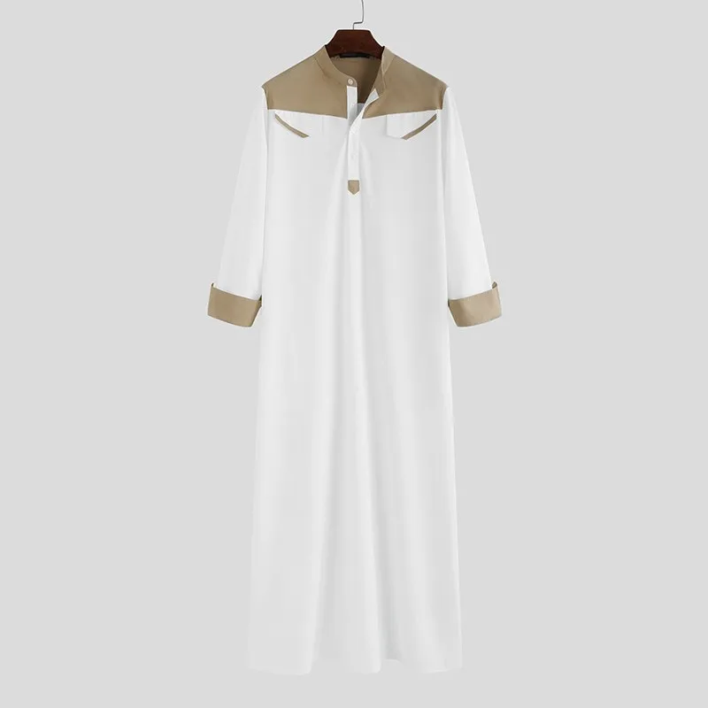 Robe musulmane traditionnelle pour hommes, Thobe Jubba du Moyen-Orient, Vêtements à manches longues, Vêtements à col mandarin