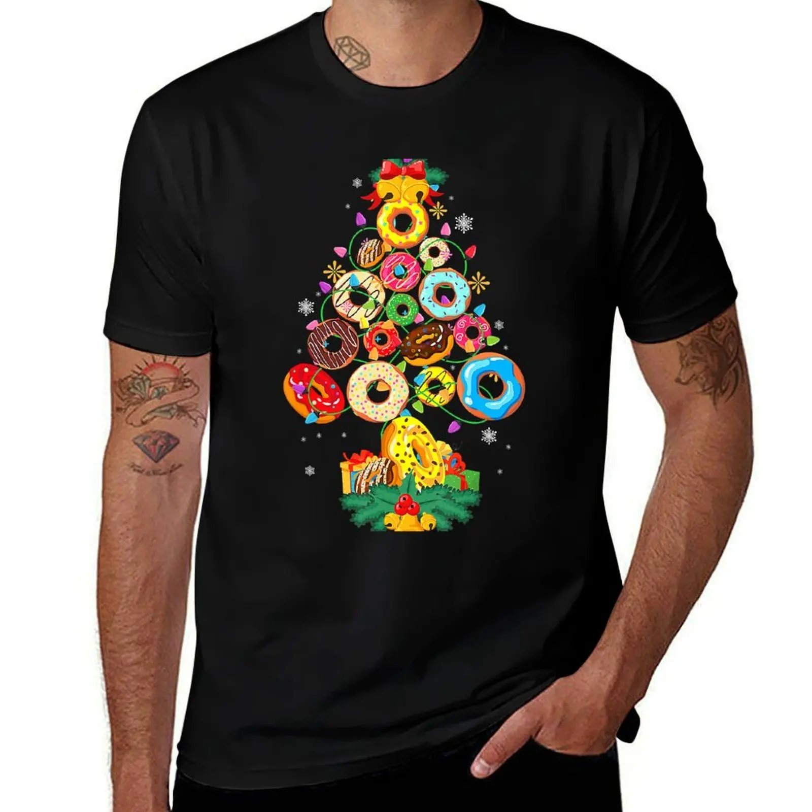 

Donuts Xmas Tree Lighting Donuts Lovers Christmas T-Shirt cotton t shirts man 100% man t shirt luxury T-Shirt