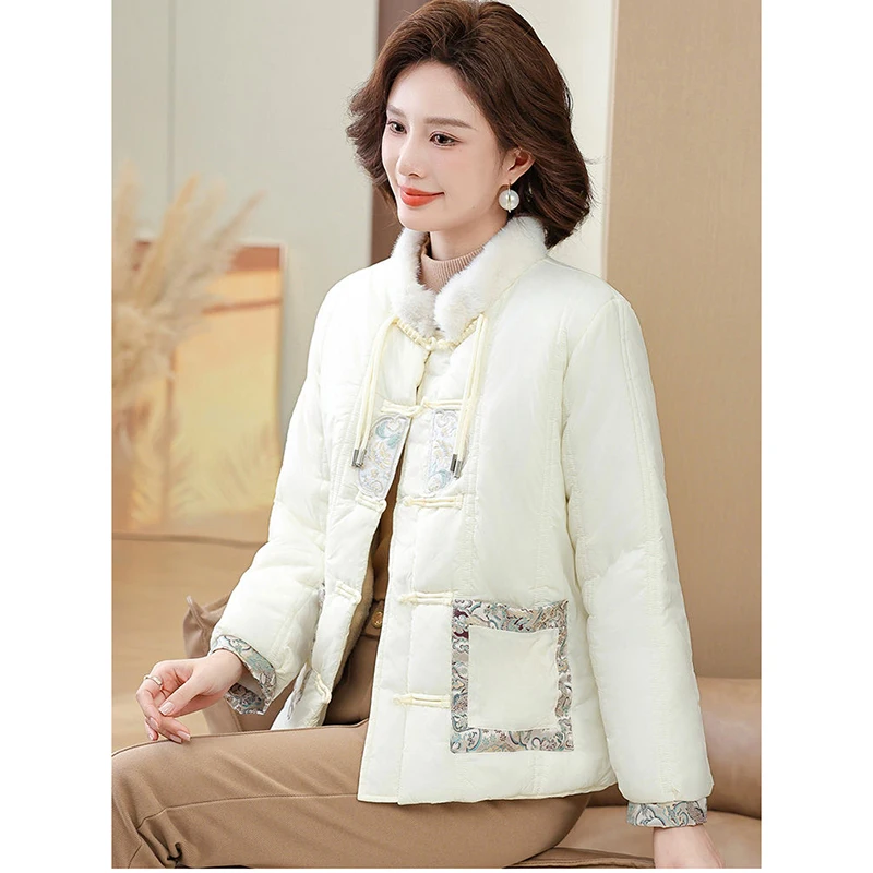 جديد الصينية أسفل معطف مبطّن بالقطن المرأة معطف موضة طوق سميكة الدافئة سترة فضفاضة مطبوعة القطن معطف الشتاء القمم