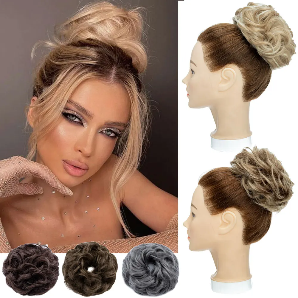 Snoilite Synthetic 55G Thick Hair Bun Extensions Messy Curly Elastic Hair Scrunchies Hairpieces Chignon Donut Updo Hair Pieces