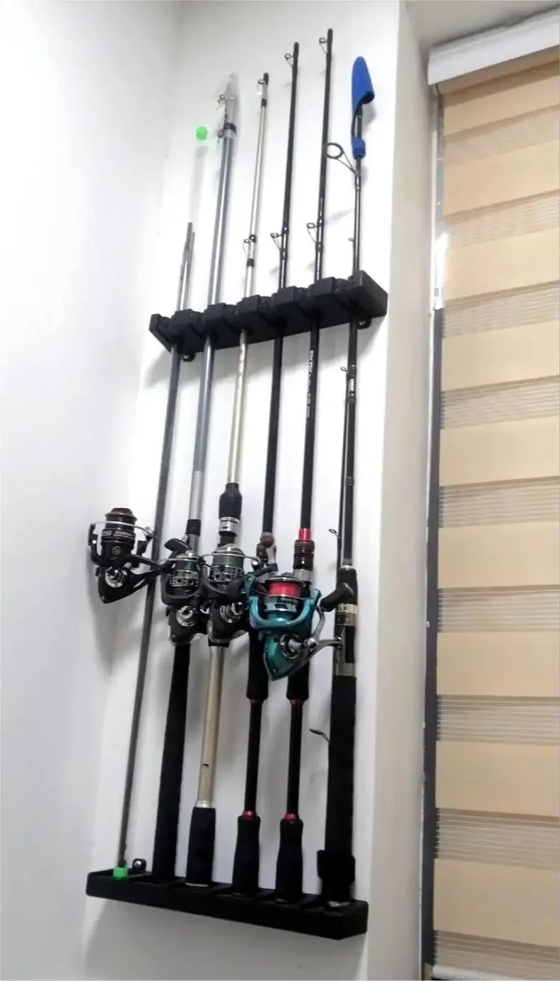 1Pcs Angelrute Lagerung Rack 6 Löcher Wand-montiert Angelrute Halter Halterung Vertikale & Horizontale Display Festen Rahmen – Detail 12