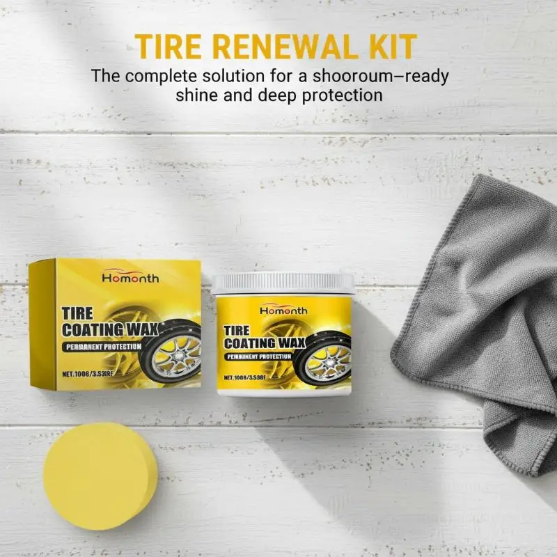Tire Coating Wax Solution for Car Motorcycle and RV Long Lasting Tire Shine and Protection Easy to Apply Cleaner Applicator