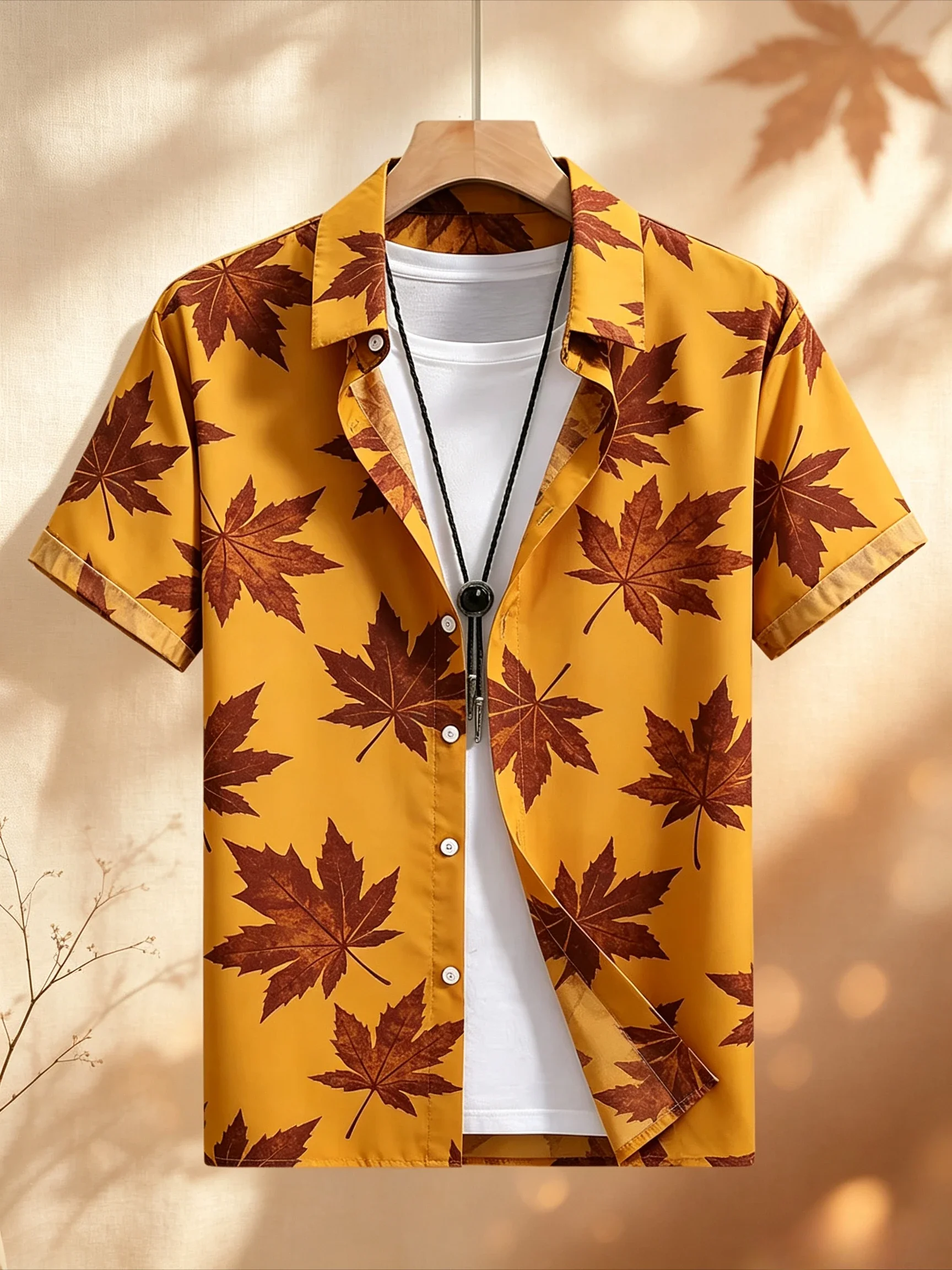 2026 Men's Fashion Simple Short Sleeve Shirt Natural Plant High Definition Printed Shirt Hawaiian Casual Social Clothing for Men