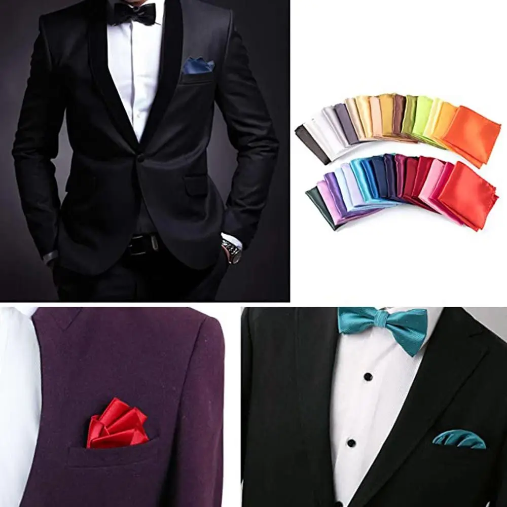 For Men 22*22CM Satin Plain Suits Pocket Square Fashion Silk Wedding Party Handkerchief