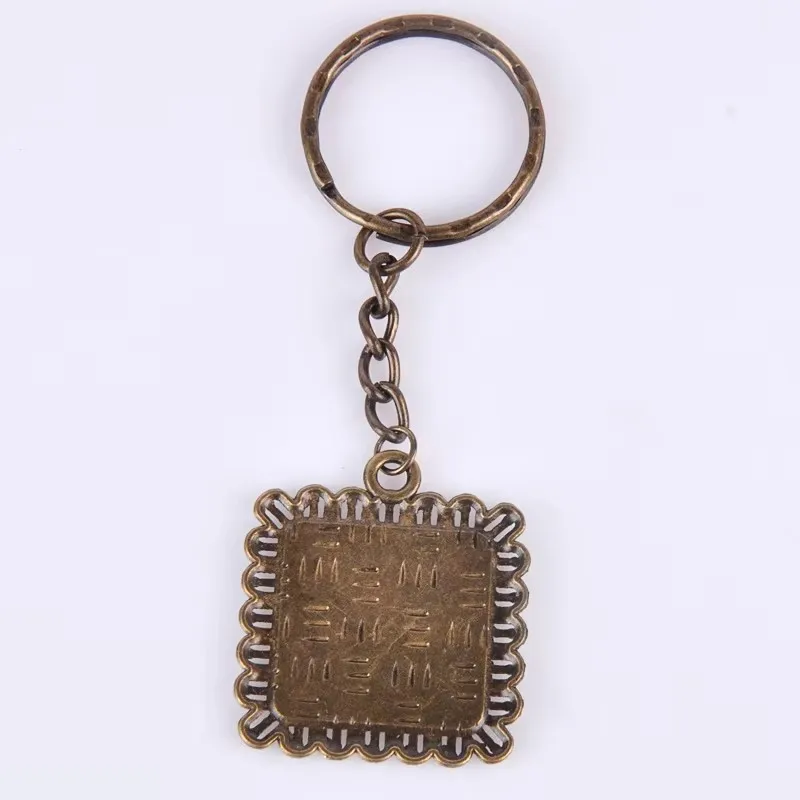 Fit 20Mm Bronze Color Square Blank Keychain Split Key Ring Setting Vintage Cabochon Key Chain Base Tray Bezel Diy Jewelry Making