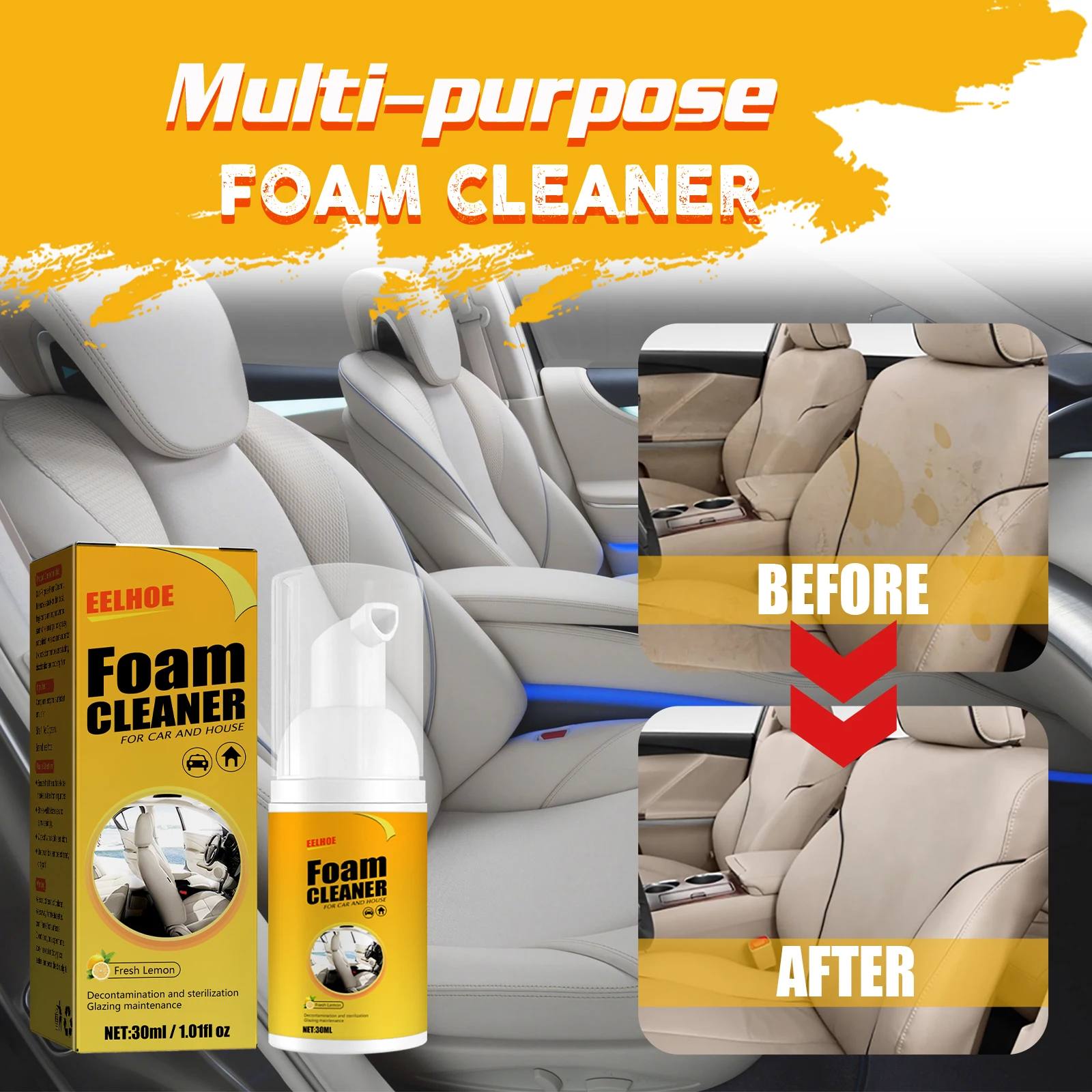 30/100ML Multi-Purpose Foam Cleaner Leather Clean Wash Automoive Car Interior Home Wash Maintenance Surfaces Spray Foam Cleaner