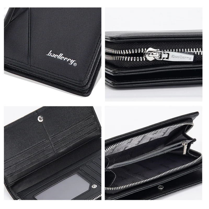 New Large-Capacity Men's Long Wallet, Multi-Functional Zipper Clutch Bag, Business Plain Weave Multi-Slot Card Holder Bag