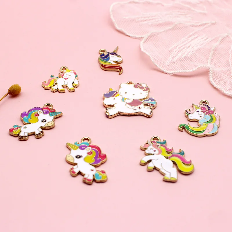 20 Pcs/lot Fashion Cute Rainbow Unicorn Pendant Making Accessories Charms For Women, Earrings/Necklace Handmade DIY Jewelry