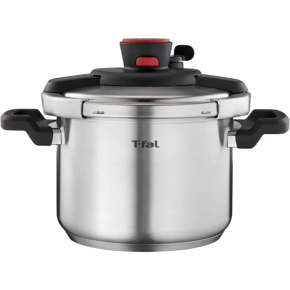 T-fal Clipso Stainless Steel Pressure Cooker 6.3 Quart, Induction , Secure locking System, One Hand System, Recipe Book Included