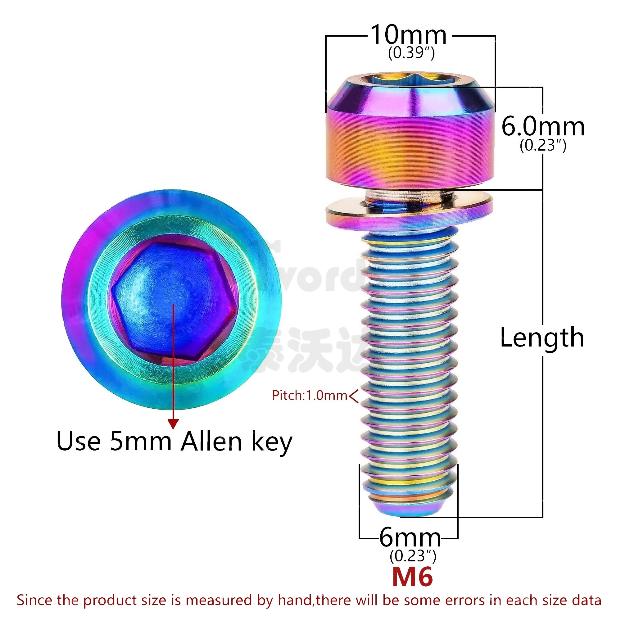 

Titanium Bolt M6x16/18/20/25/30/35mm Hex Head with Washer Screw for Bicycle Disc Brake Stem Clamp