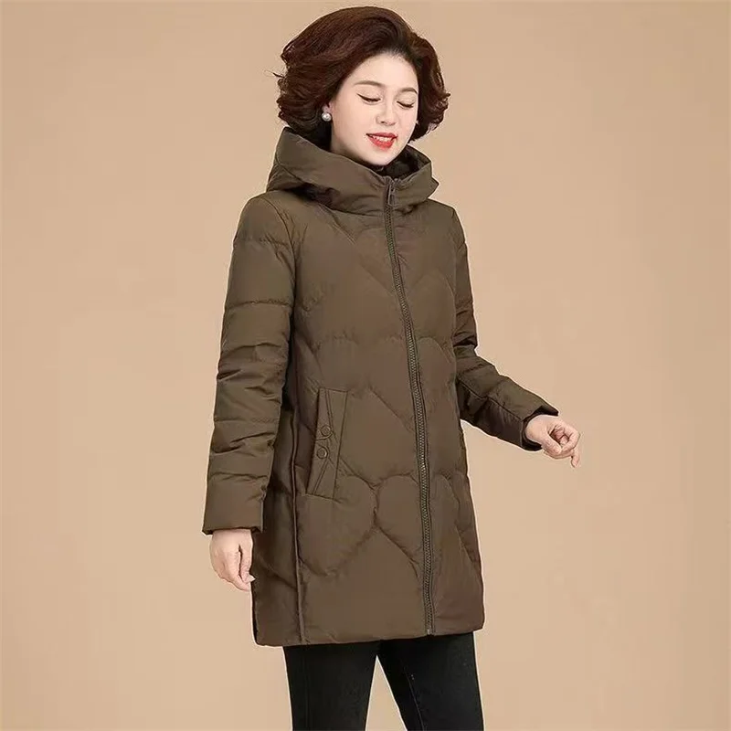 Mother's Cotton-padded Jacket Middle Long Loose Large Size And Style Cotton-padded Jacket's Thickened In Autumn And Winter Coat