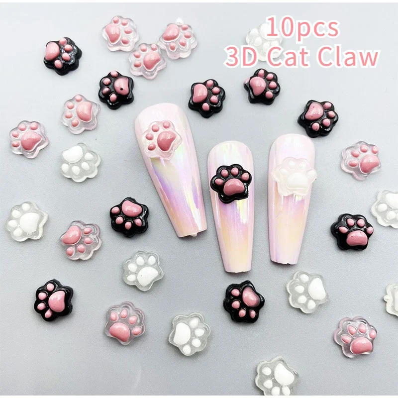 10pcs 3D Nail Art Decoration Cat Paw Nail Charm Resin Cartoon Manicure Ornaments Mini Little Turtle And Dessert Nail Decorations