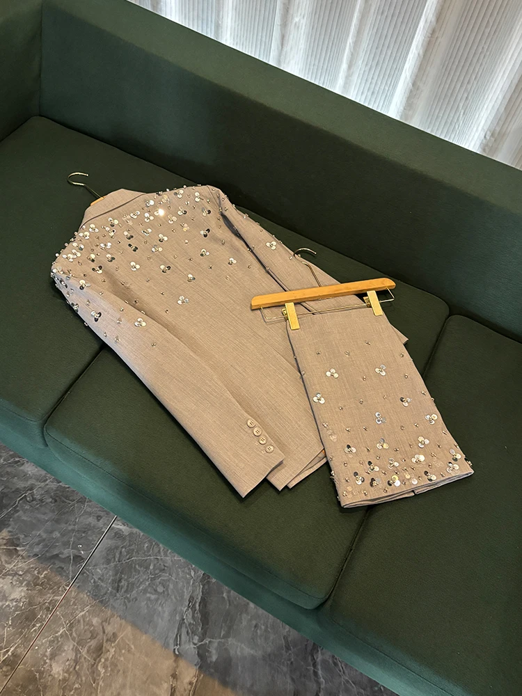 ey Suit Skirt Set Heavy Embroidery iny Sequins Faion ort Skirt Two Piece Set B0000 Women's Busin Casual Outfit