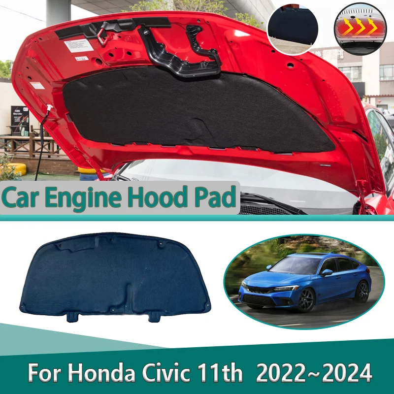 

Для Honda Civic 11 2022 2023 2024 передний капот двигателя, звукоизоляционные ватные диски, теплоизоляционные коврики, модификация автомобильных аксессуаров
