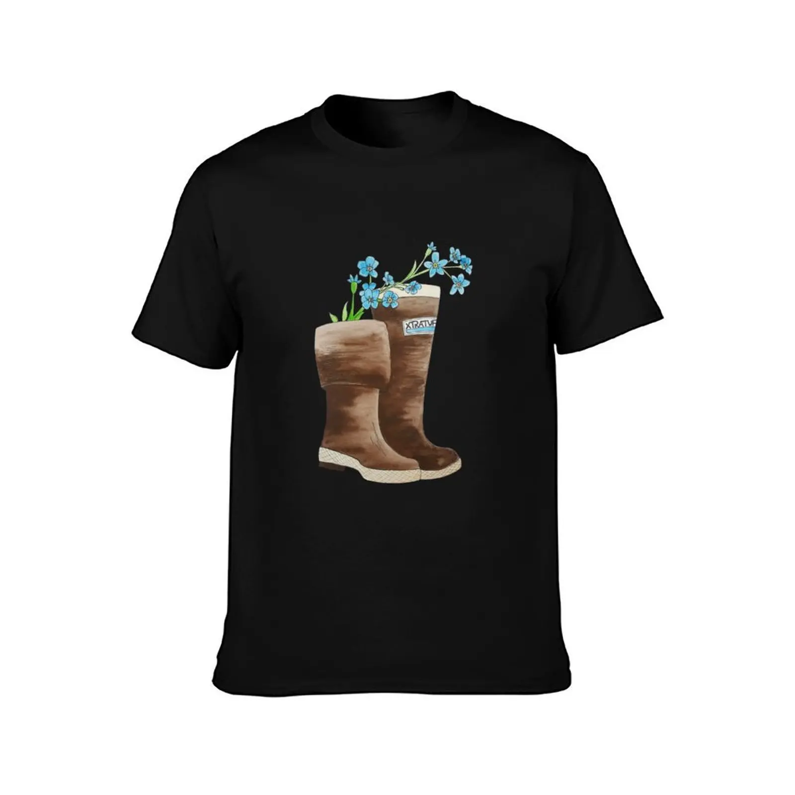 Forget me Not Xtratuf Watercolor T-Shirt, Summer Casual Cotton Tee, Oversized Streetwear Tops, Vintage Graphic Print