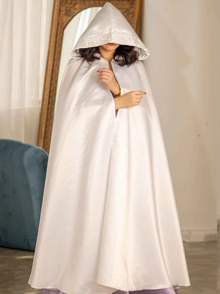 Big Pearls Hood Long Wedding Cape Wedding Cloak  Bride shawl Satin Coat Adult Bridal Wrap