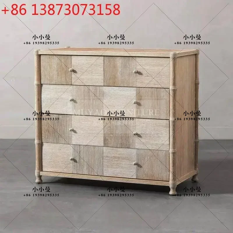 Retro American bedroom art puzzle light luxury vertical pattern plaid bedside table