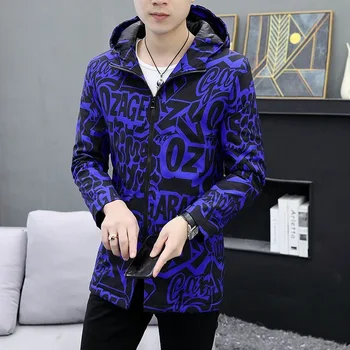 2024 Spring and Autumn New Fashion Checkered Long Hooded Trench Coat Men's Casual Loose Comfortable Windproof Large Size Coat 4