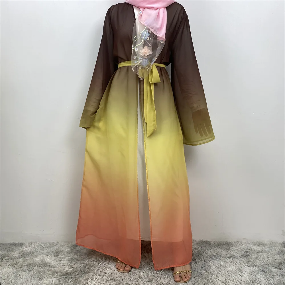 Middle East Ramadan Morocco Arab New Gradient Arab Robe Dubai Luxury Fashion Muslim Cardigan Islamic Chiffon Robe