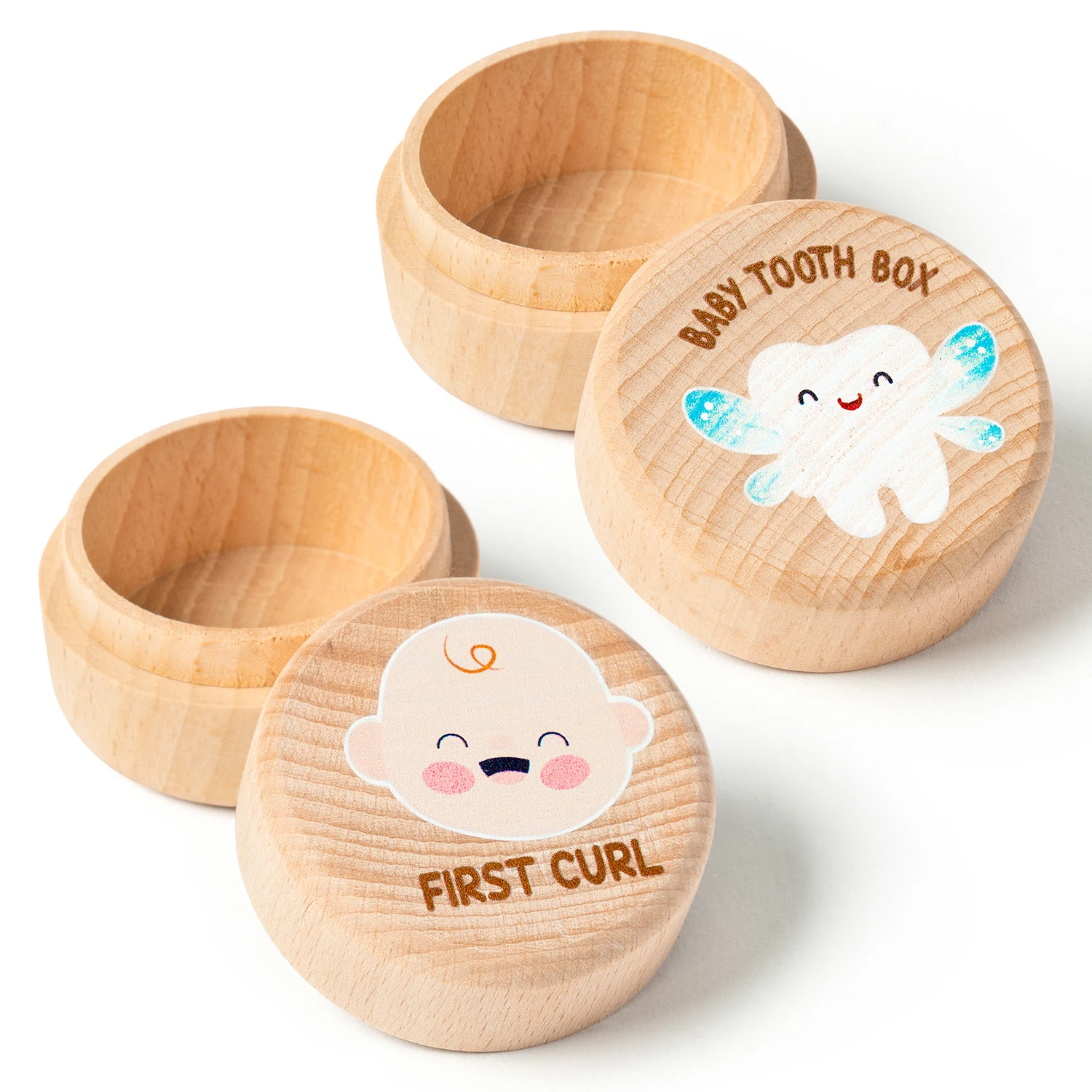 Baby Wooden Keepsake Box 2-Piece Set - First Curl & Baby Tooth Memory Box, Newborn Hair and Tooth Storage Baby Shower Gift