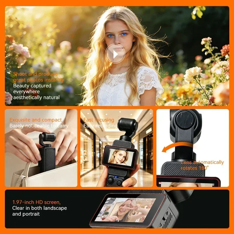 Lenovo Handheld HD Action Camera 8K HD Rotating Lens and Screen Image Stabilization Photo Video Recorder Outdoor Wi-Fi Camcorder