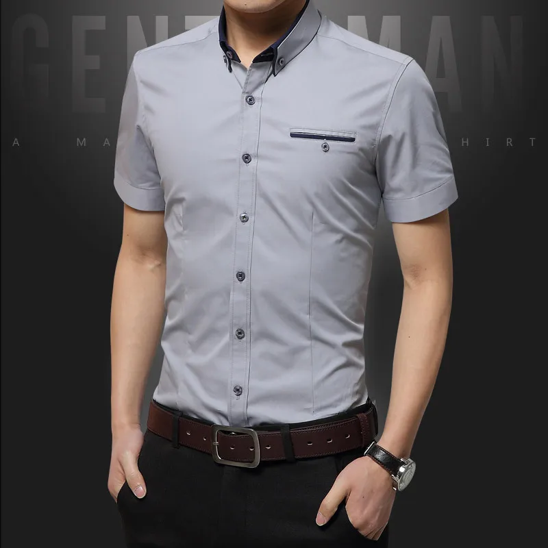 Manga Curta Slim Fit Casual Camisa de Vestido dos homens, Tamanho Asiático Roupas, Boa Qualidade, Sólido, Verão, Nova Chegada, 5XL