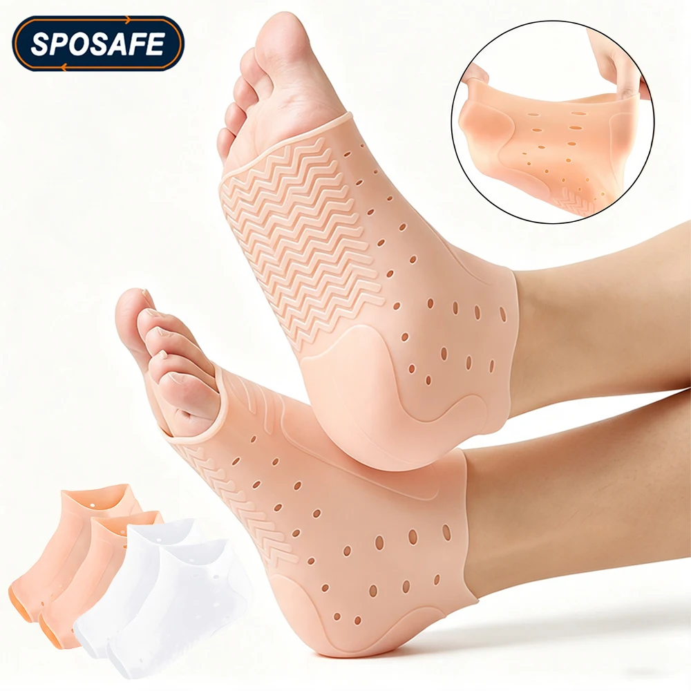 1Pair Silicone Moisturizing Socks for Dry Cracked Feet, Non-Slip Heel Socks for Women and Men - High Stretch Foot Care Pedicure