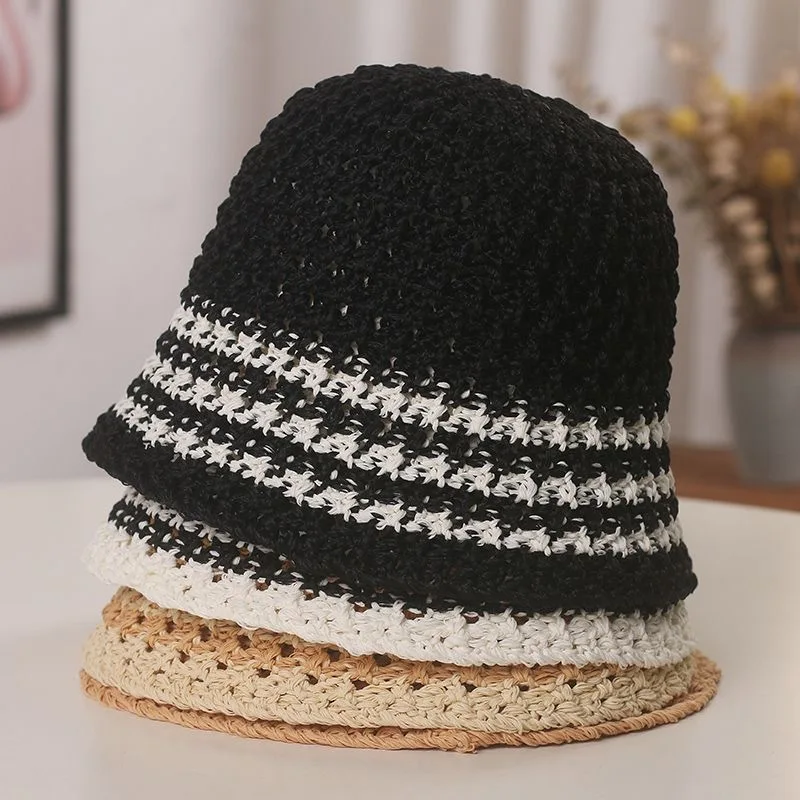 Summer Color Matching Hollow Fisherman Hat Children Thin Breathable Anti-ultraviolet Sun Hat Showing Washbasin Hat Bucket