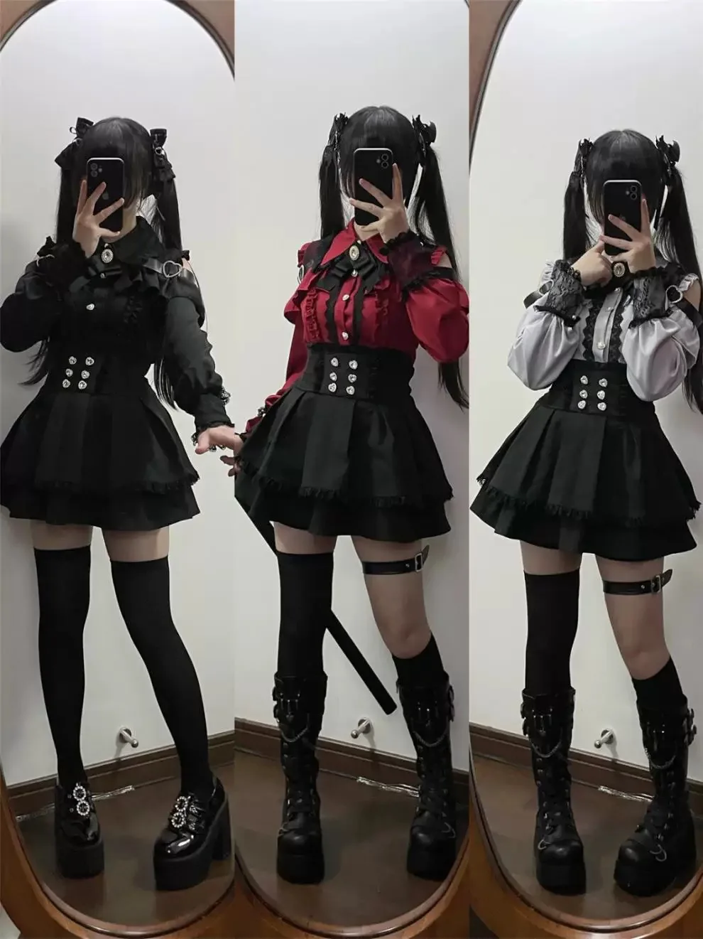 Japanese Subculture Cute Blouse Y2K High-Waisted Skirt Set Sweet Girl Academy Style Jirai Kei Mass-Produced Women's Outfit