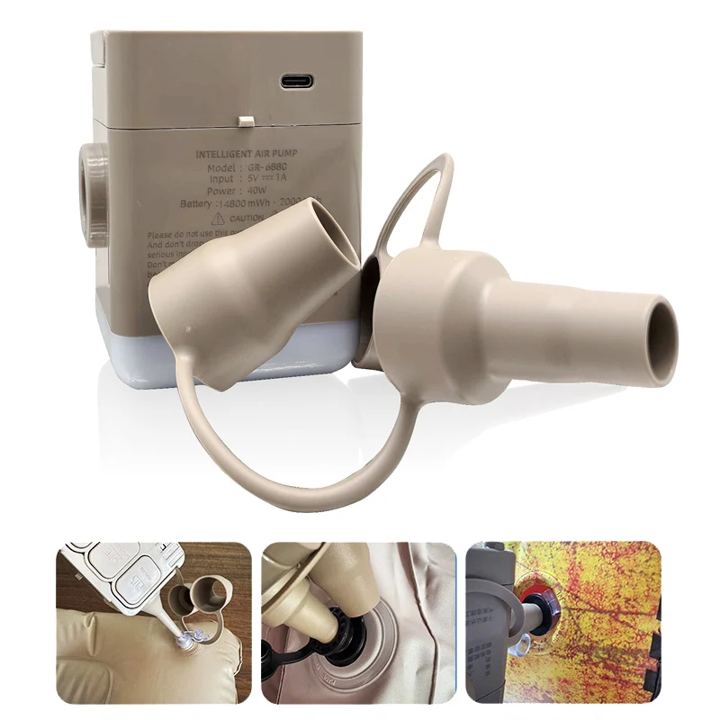 Electric Air Pump Air Mattress Pump USB Rechargeable Quick-Fill Inflator Pump with Camping Light Mini Air Pump for Sleeping Pads