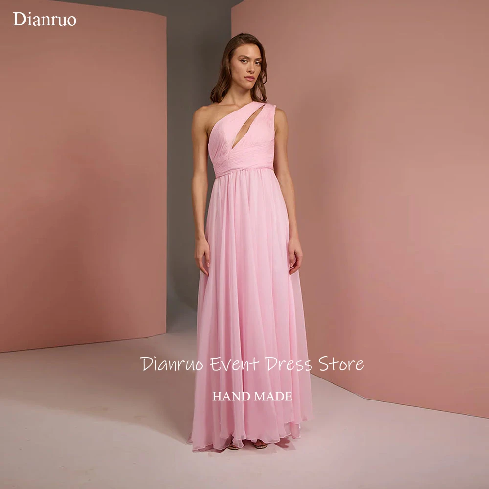 فساتين سهرة Dianruo رشيقة على شكل حرف A مكشكشة أنيقة من الشيفون رداء حفلات بكتف واحد فيستدوس دي فييستا أنيقة مخصصة