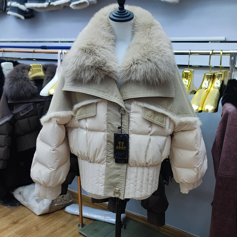 Women's Winter Down Jacket 2024 Short New In Coats & Jackets Natural Fox Fur Collar Genuine Rabbit Hair Lining Luxury Outerwear