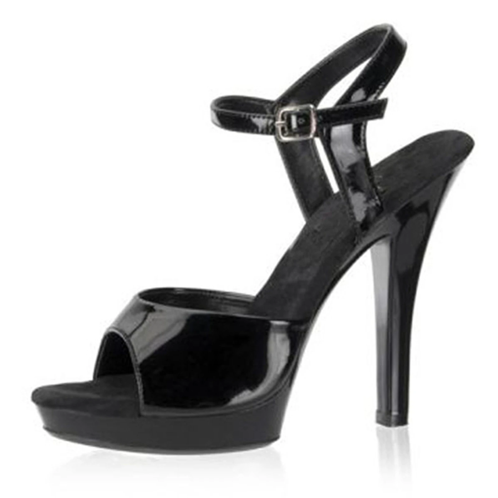 Women's Black Patent Leather Heels 13cm Lift - Clear Perspex Heel Ankle Strap Sandals Club Party Night Shoes