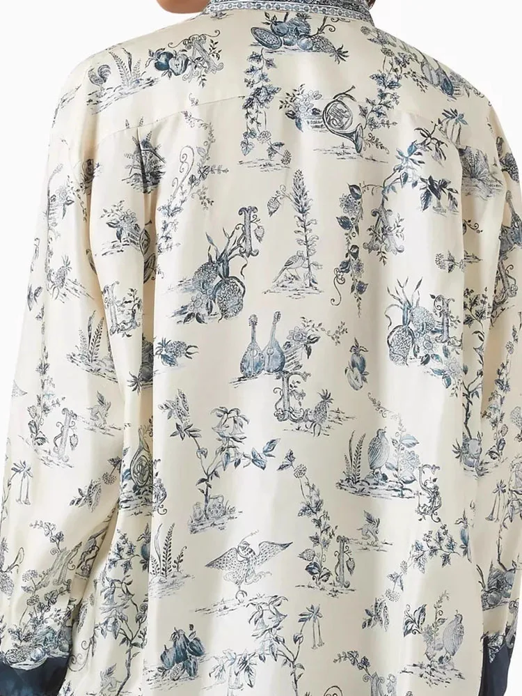 

Винтажная атласная женская блузка с цветочным принтом, рубашки, модный топ с отложным воротником и пуговицами, весенне-осенний Blusa Mujer с длинными рукавами