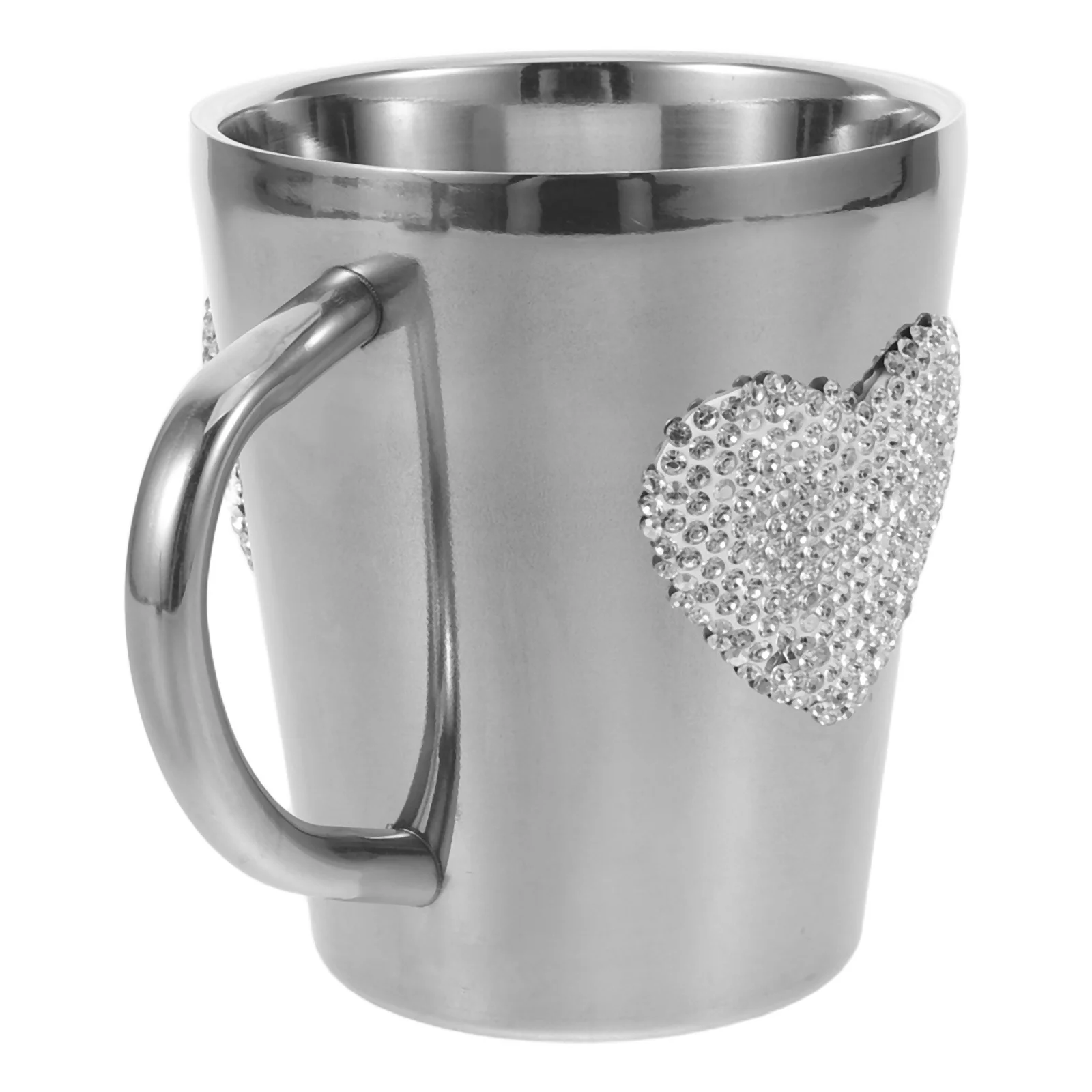كوب قهوة من الفولاذ المقاوم للصدأ على شكل قلب من حجر الراين، كوب صغير للتخييم، كوب سفر قابل لإعادة الاستخدام، أدوات شرب للنزهات المحمولة لعيد الحب وعيد الميلاد
