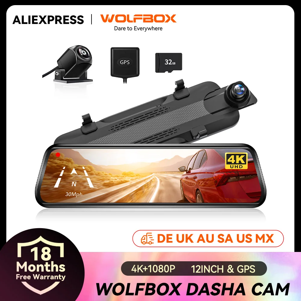 WOLFBOX G930 4K Car DVR Dual Lens Mirror Camera Dash Cam Car Black Box Support GPS 24H Parking View Touch Screen Video Recorder