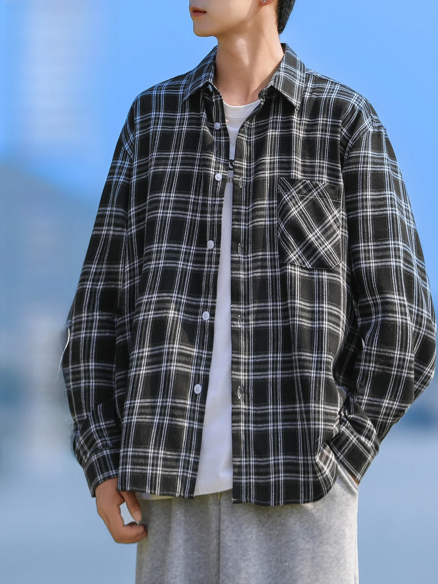 TUCANO Men's Casual Plaid Long Sleeve Shirt Lightweight Summer Loose Fit Polyester Cotton Blend Anti-Wrinkle Button up