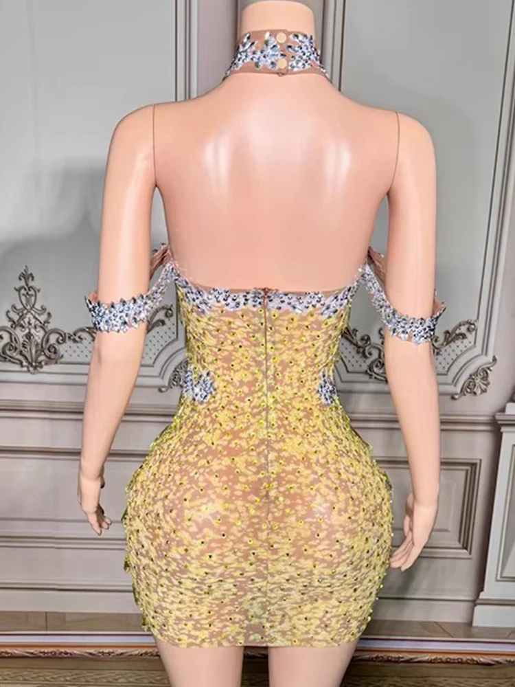 Vestido elástico colgante con cuello Sexy y diamantes de imitación de alta calidad, nueva moda 2025, ropa personalizada para mujer