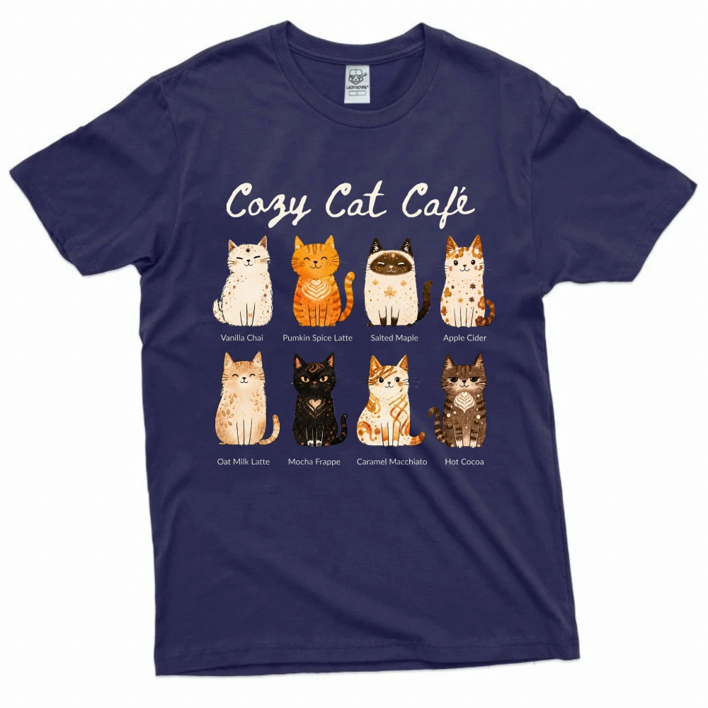 Cat Café Shirt Cozy Fall Cat Lover Tee Pumpkin Spice Latte Cat Tshirt Vintage Coffee Kitten Tee Casual Streetwear Cotton Top
